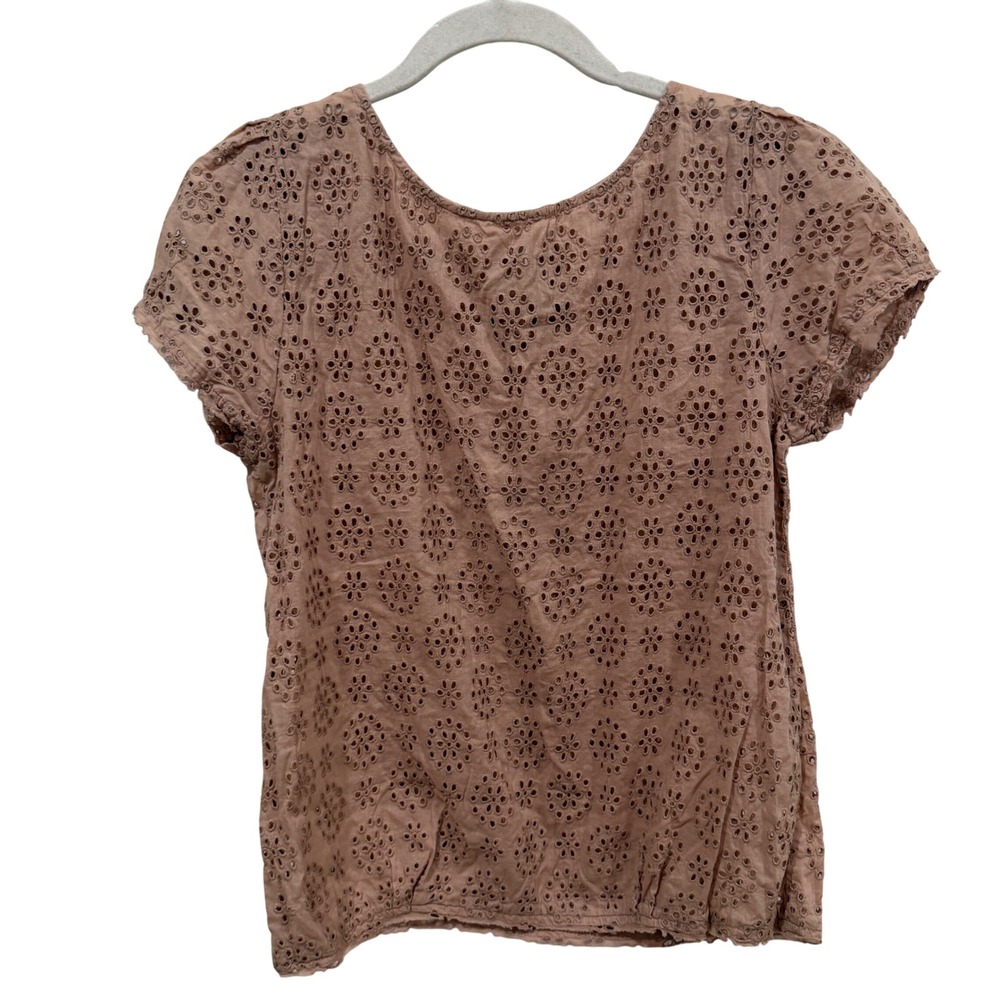 Zadig & Voltaire Eyelet Lace Blouse Short Sleeve‎ Dusty Rose Mauve Boho Top